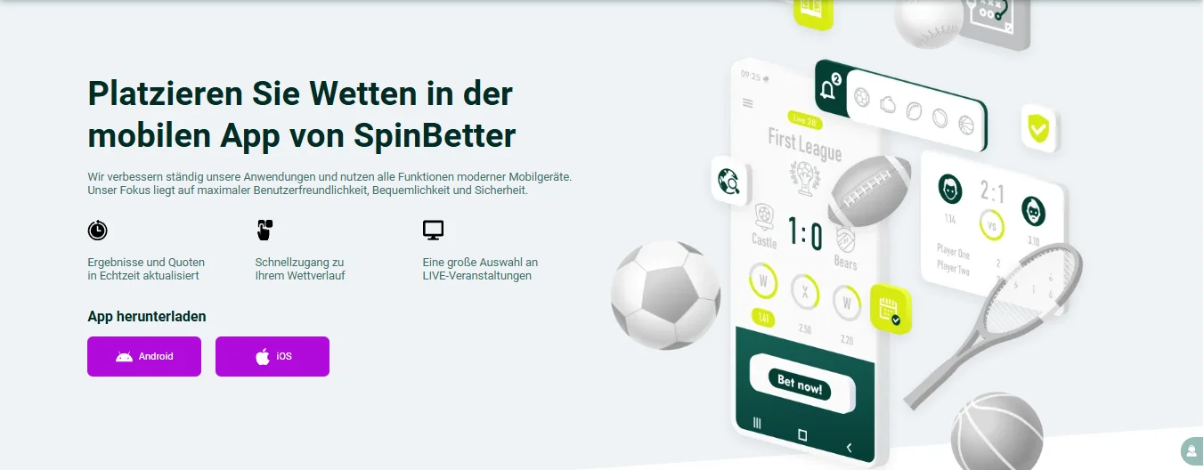 SpinBetter APK Download Button auf der offiziellen mobilen Seite