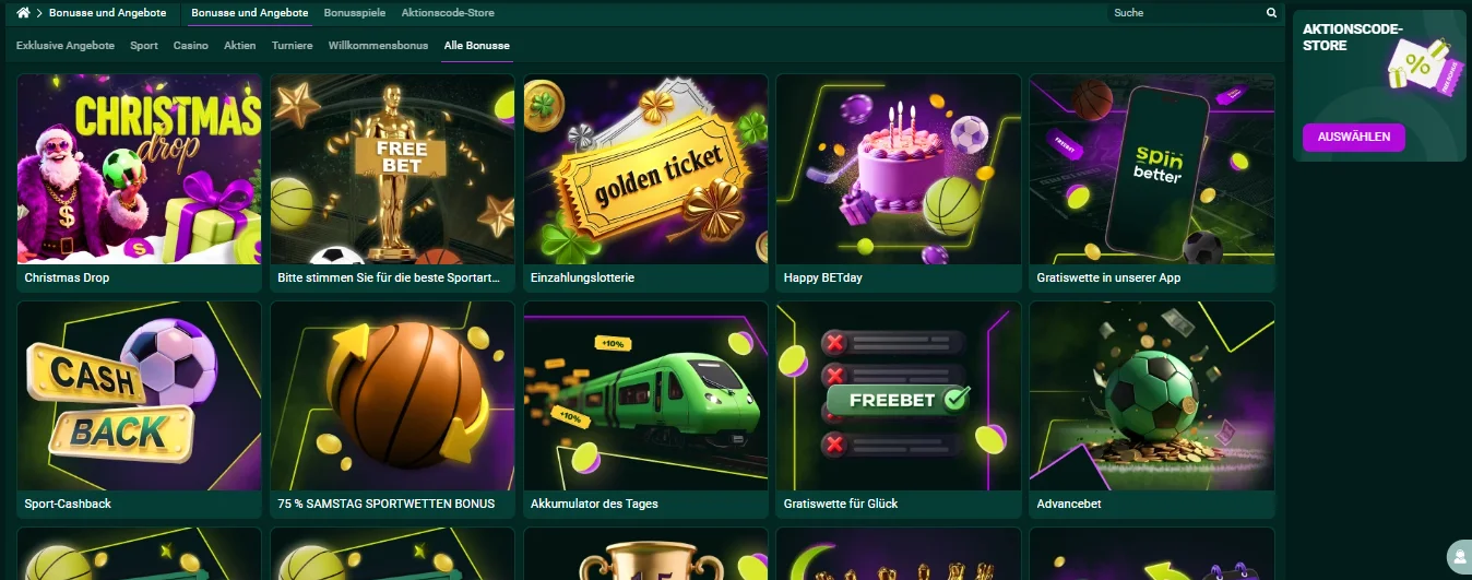 Übersicht aller SpinBetter Boni inklusive Cashback, Samstag-Bonus und Free Bet