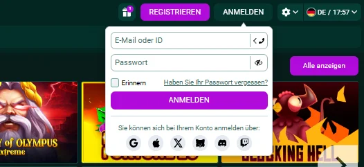 SpinBetter Login Fenster mit E-Mail und Passwort auf dem Desktop